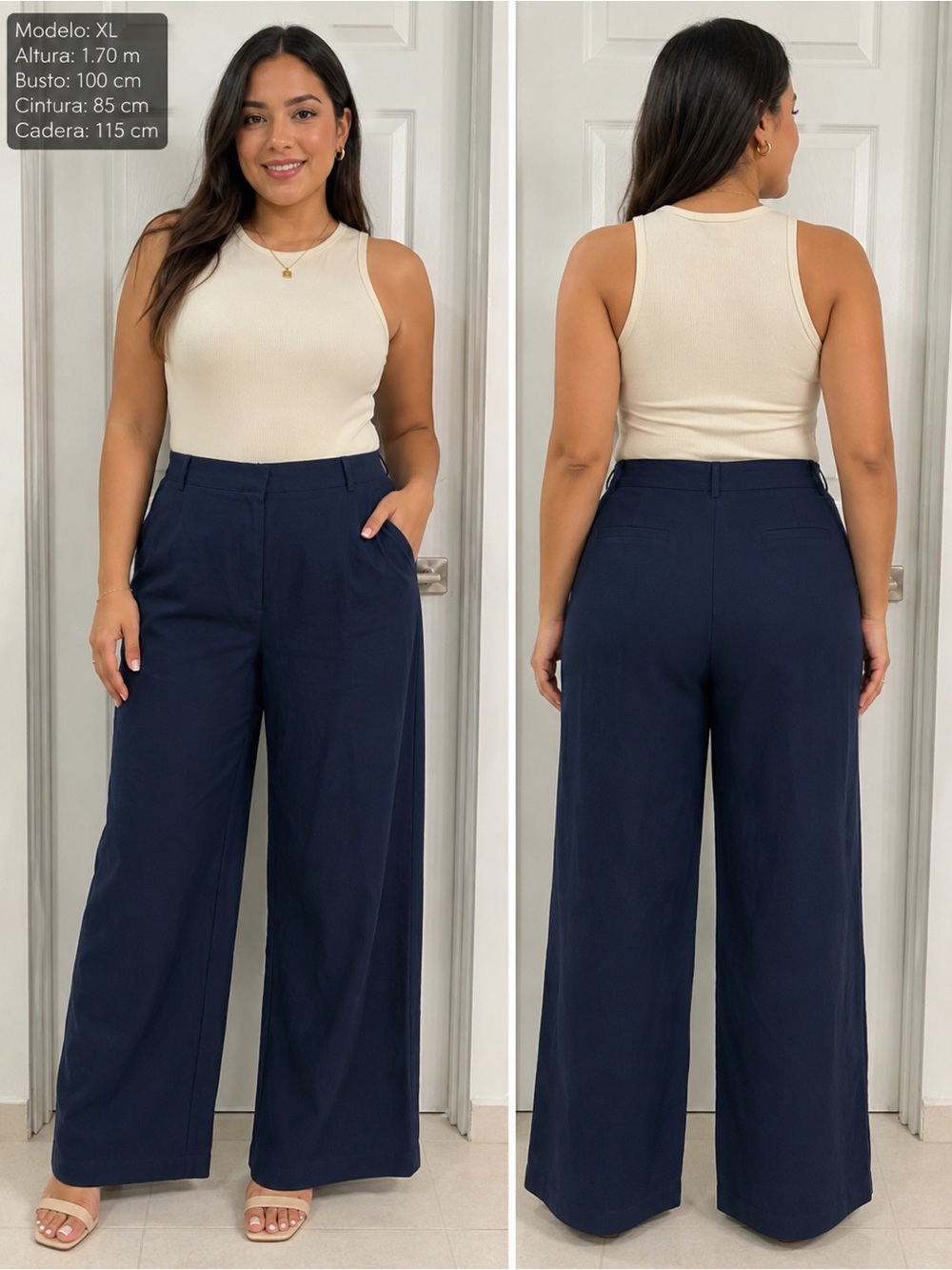 Max Studio Navy High-Rise Wide Leg Pants